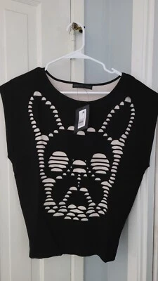 JERSEY FRANCÉS RVN CUTOUT ILLUSION, SIN MANGAS... NUEVO CON ETIQUETAS... TALLA X-PEQUEÑO... PATRÓN DE PERRO Foto 1 de 4