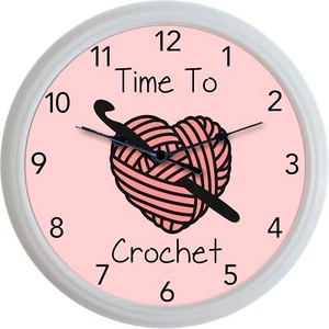 Crochet Wall Clock Crocheting Time To Crochet Needlework Wall Décor New 10" - Picture 1 of 2