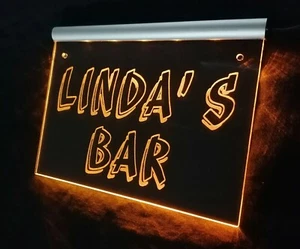 Linda´s BAR LED Leuchtschild Schnaps Coctail Wein personalisierte Text Gravur - Picture 1 of 6