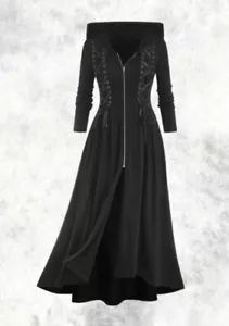 New Black Gothic Studded Corset Hooded Maxi Long Zip Cardigan size 2XL 20 22 24 - Picture 1 of 9