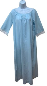 Camicia da notte vintage Najla New York lunga blu estiva misto cotone pizzo S USA NOS - Foto 1 di 10
