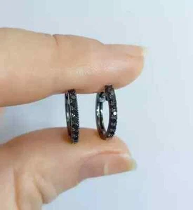 1.20Ct Round Cut Moissanite Women's Hoop Earrings 14k Black Gold Plated - Picture 1 of 3