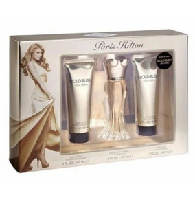  PARIS HILTON 3pc Set GOLD RUSH EDP 1 oz Lotion SHOWER GEL 3 oz Ea NIB - Picture 1 of 3