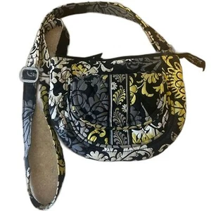 Vera Bradley Black Yellow Saddle Up Crossbody Bag Baroque Floral Small - Picture 1 of 11