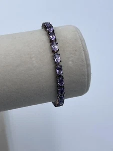 Sterling Silver Oval Amethyst Tennis Bracelet Size 7.25 - Picture 1 of 21