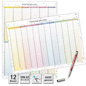 A3 Geburtstagskalender abwischbar jahresunabhängig inkl. Stift Wandkalender - Bild 1 von 7