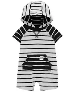 CARTER'S Baby Boys Hooded Romper Gray w/ Black Stripes Size 9 Months - Picture 1 of 2