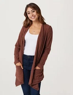 Cárdigan Denim & Co Saddle Marrón Regular Cepillado Acanalado Manga Larga XS Nuevo Foto 1 de 4