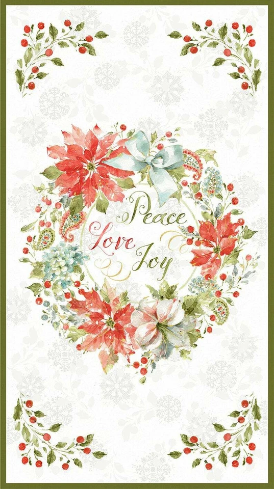 Magic Of The Season Christmas Fabric Panel Wreath Peace Love Joy Wilmington  - Image 1 of 1