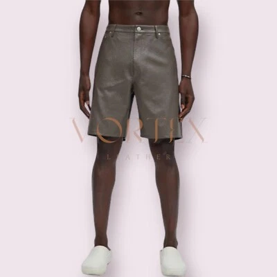 Pantalones Cortos de Cuero Real para Hombres en Pantalones Cortos de Cuero para Hombres Pantalones Cortos de Cuero Genuino Foto 1 de 4