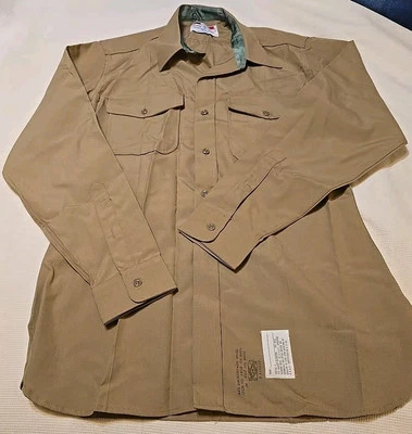 Flying Cross Mens 45% Wool 55% Dacron Khaki Long Sleeve Button Up Shirt USMC 46" - Image 1 of 4