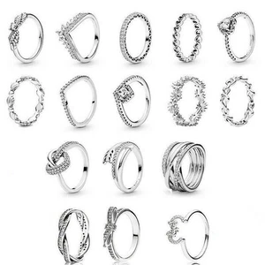 Lady Rings 925 Sterling Silver Genuine Infinite Flower Sparkling Princess Heart - Picture 1 of 44