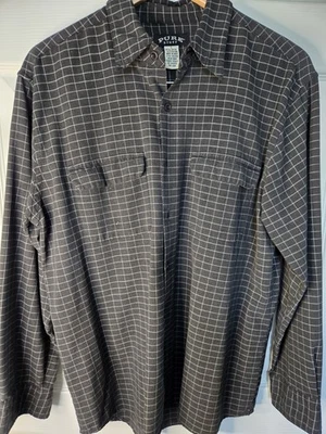 Camisa de Vestir Pure Stuff Hombres Negra con Tiras Blancas Botón Manga Larga L 073 Foto 1 de 4