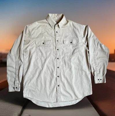 Camisa de trabalho Lewis Creek masculina bege grande manga longa utilitária 100% algodão - Imagem 1 de 4