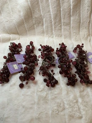 红色珍珠浆果锥形蜡烛戒指 5 件套圣诞假日装饰冬季浆果 — 第 1/4 张图片