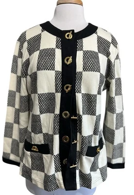 L'eau Vive 复古香港黑色象牙色格子旧钱开衫切换毛衣 — 第 1/4 张图片