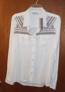 Pink Cattlelac Women's Size XL Western Shirt White Beaded Shoulders Pearl Snaps - Picture 1 of 6