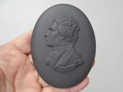 Medallón Placa Beethoven Vintage Wedgwood Negro Basalto Ware 4" Excelente Foto 1 de 4