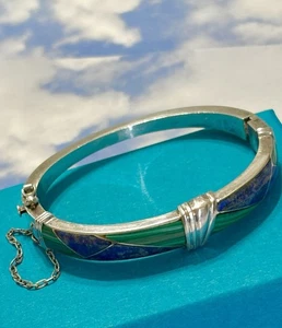 "Brazalete brazalete de sodalita malaquita 970 plata esterlina plata esterlina S 24 g 6,5""" - Imagen 1 de 2