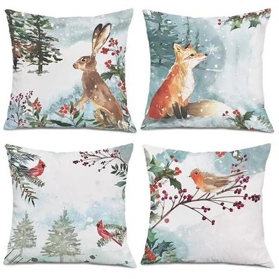 Fundas de almohada decorativas de animales del bosque de invierno nevadas para vacaciones, hogar... Foto 1 de 4
