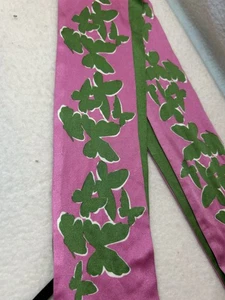 Talbot Silk Green And Pink Butterfly Scarf Long Thin Purse Hair Belt Scarf 69” - Picture 1 of 5