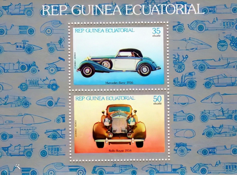 Equatorial Guinea 1979 Mi# F314 CARS Rolls Royce-Mercedes Benz MS Perforated MNH - Image 1 of 1