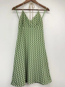 Ann Taylor Loft Sz 2 Women’s Green Chevron Zigzag Retro Sleeveless Halter Dress - Picture 1 of 9