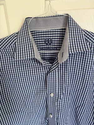 Camisa Bugatchi Uomo Para Hombre Talla 16 33 Azul Vestido a Cuadros Abotonada Manga Larga Foto 1 de 3