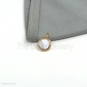 Oro Amarillo 14k Pavé Diamante Redondo Perla Dijes Vintage Colgante... - Imagen 1 de 4
