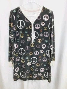 P.J. Salvage Peace Sign Flannel Sleep Shirt Vintage Velour Women's Size Large-J6 - Picture 1 of 4