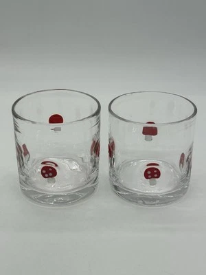 Vidrio de jugo con incrustación de champiñones rojos y blancos vidrio transparente (juego de 2) Foto 1 de 3