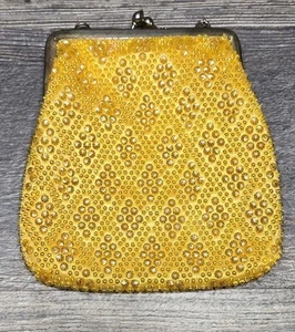 Pochette pochette vintage con perline giallo sera  - Foto 1 di 7
