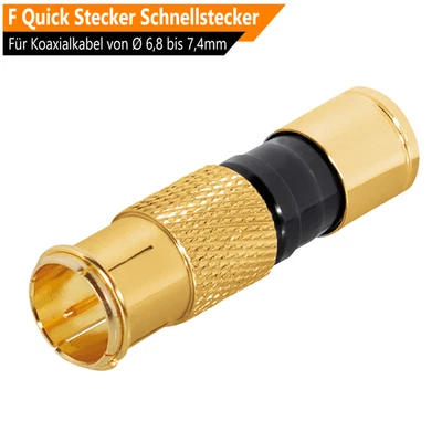 Quick F Stecker Schnellstecker Kompressionsstecker HD Schnell stecker Vergoldet - Bild 1 von 3