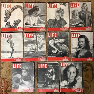 1946 Life Magazine Vintage Lot 11 Issues 1940’s Old WWII-Era Ads WW2 April July - Image 1 of 4