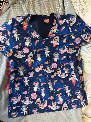 2xl Women Scrub Top Space Kittens Cats Pattern Veterinary Animal  - Image 1 of 4
