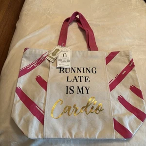 NWT Running Late is My Cardio All in One Canvas Gym Bag by Mud Pie - Picture 1 of 4