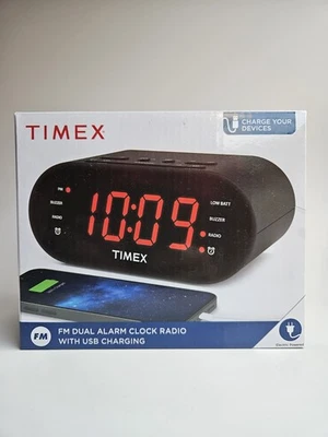 Timex Alarm Clock for Bedroom with FM Radio and USB Charger - Black - Image 1 of 4