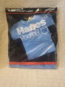 Vintage 1986 Hanes Herren Medium Pocket T-Shirt. Blau NOS. B3 - Bild 1 von 4