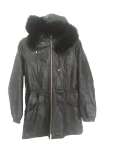 Wilsons Leather Women Thinsulate Leather Jacket Black Real Fur Trim Size Medium - Picture 1 of 5