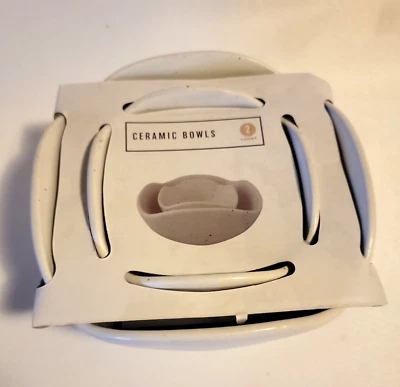 Juego de cuencos de cerámica de diseño manchado blanco roto con diseño de borde jorobado de 7" y 4,5" Foto 1 de 4