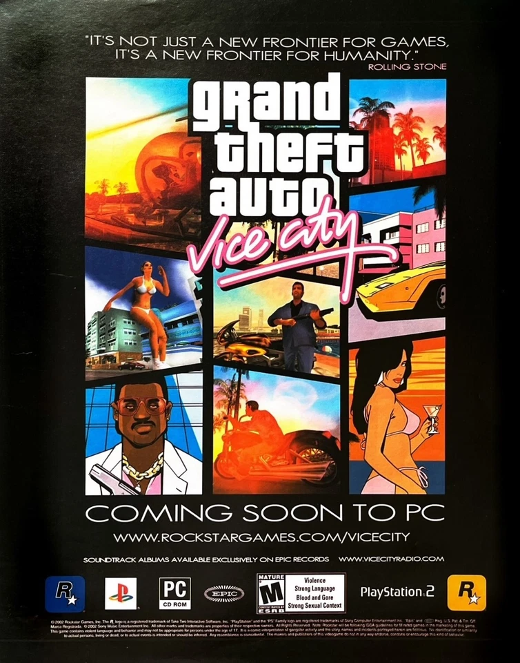 GRAND THEFT AUTO Genuine Print Ad GTA Vice City Promo ADVERTISEMENT 10" x 12" - Image 1 of 1