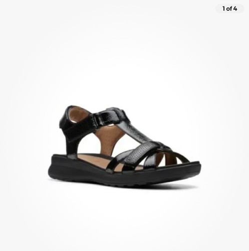 Sandali Clarks Un Adorn Vibe da donna non strutturati in pelle verniciata nera UK 3 E