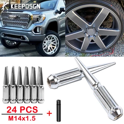 Tuercas de clavo de rueda M14x1,5 de extremo cerrado de 4,4" + llave para GMC Sierra 1500 1999-2022 Foto 1 de 4