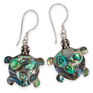 Schildkröte Ohrringe Silber 925 Damen Mädchen Ohrhänger Paua Muschel Schmuck  - Bild 1 von 15