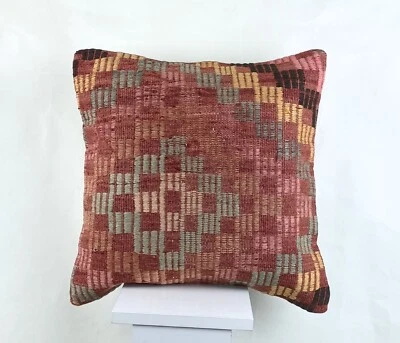 18"x18" Kilim Pillow Cover  Handmade Turkish Vintage Cushion Tribal Lumbar 2671 - Image 1 of 4