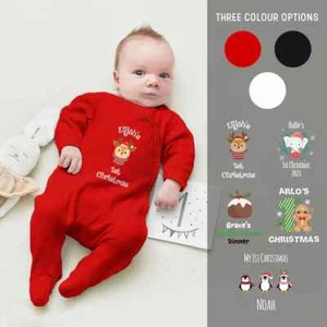 PERSONALISED My First Christmas Baby Grow Baby Romper First Xmas Girls Boys Baby - Picture 1 of 11