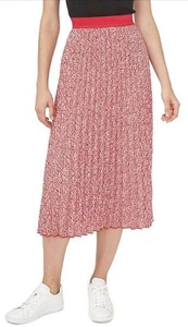 Vince Camuto Women's Red, Pink, & Ivory Pleated Elastic Waist Midi Skirt New - Picture 1 of 7