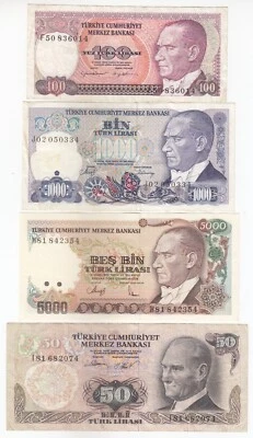 Turkey, Set of 4 Different Banknotes, - Image 1 of 2