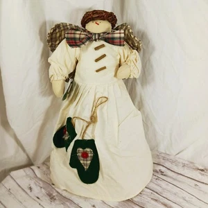 Vintage 1996 DHC Schneemann Engel Baumspitze Musselin Kleid grüne Fäustlinge Heiligenschein Flügel 14" - Bild 1 von 10