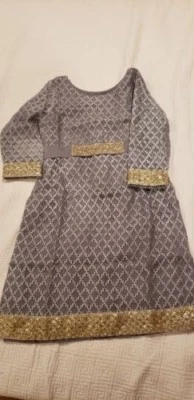 Pakistani/Indian girls 3 pc suit, Grey, salwar kameez, embroidery, Sz 14-16y - Image 1 of 4